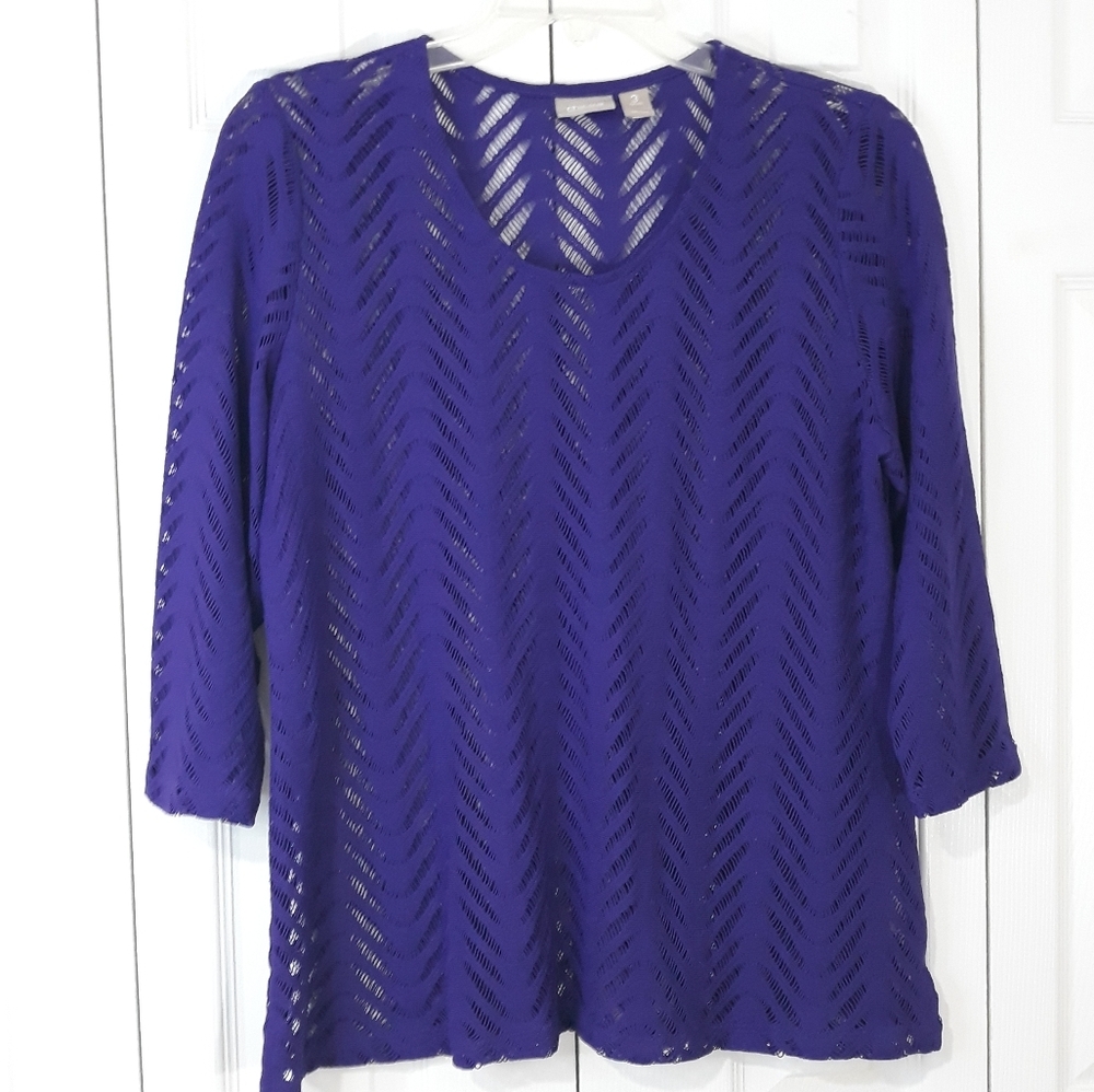Chico's Top Sleeves Deep Purple Lace Blouse Knit Lightweight Size 3 (XL)